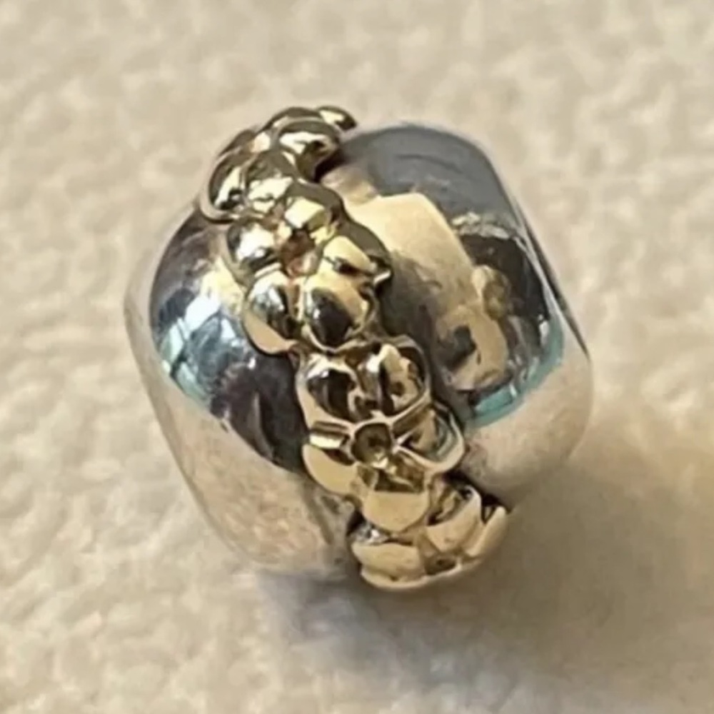 Pandora Sterling Silver and 14k Gold SATURN FLOWER Charm